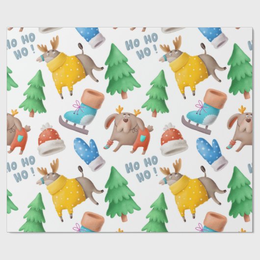 Fun Reindeer Holiday Wrapping Paper Cadeaupapier (Vlak)