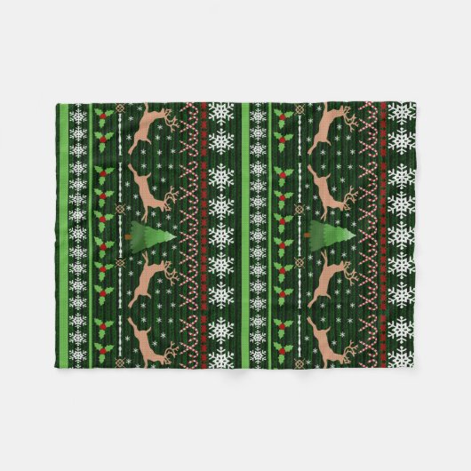 Fun Reindeer KerstSweater Fleece Deken (Voorkant (Horizontaal))