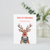 Fun reindeer Rudolph christmas wishes Postcard Feestdagenkaart (Staand voorkant)