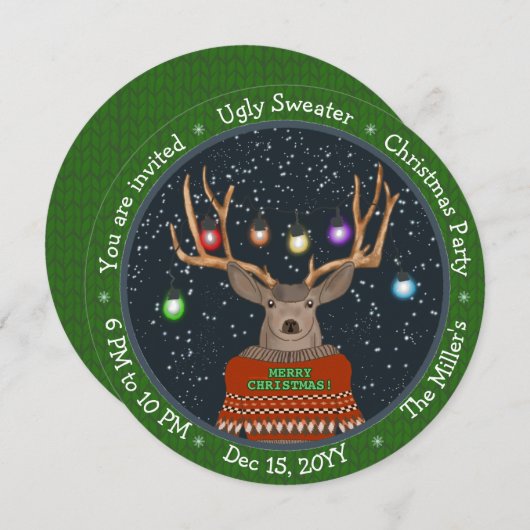 Fun Reindeer Tangled-kerstlampjes Ugly Sweater Kaart (Voorkant / Achterkant)