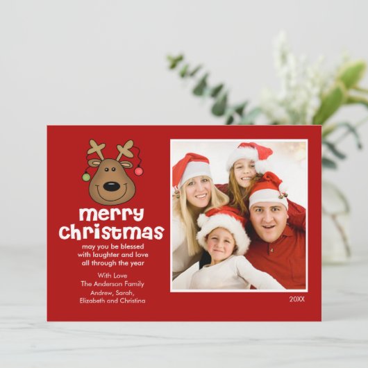 Fun Reindekerst-flatfoto Kaart (Staand voorkant)