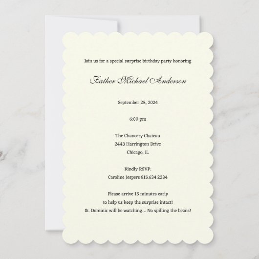 FUN RELIGIOUS SAINT DOMINIC SURPRISE PARTITY EVENE KAART (Achterkant)