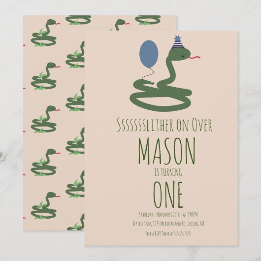 Fun Reptile Snake Zoo Wild Birthday Party Kaart (Voorkant / Achterkant)
