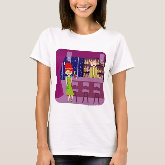 Fun Retro Art Romantic Bar Nightlife Cartoon T-shirt (Voorkant)
