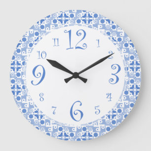 Fun Retro Blue en White Kitchen Clock Grote Klok