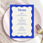 Fun Retro Blue Modern Wavy Wedding Menu Kaarten<br><div class="desc">Het menu Kaarten van het menu Kaarten van het Fun Retro Blue Modern Wavy Wedding Menu</div>