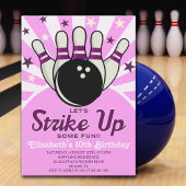 Fun Retro Bowling Birthday Girl Party  Kaart