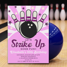 Fun Retro Bowling Birthday Girl Party  Kaart