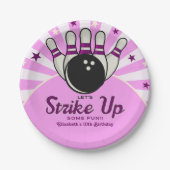 Fun Retro Bowling Birthday Girl Party Papieren Bordje (Voorkant)