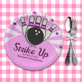 Fun Retro Bowling Birthday Girl Party Papieren Bordje