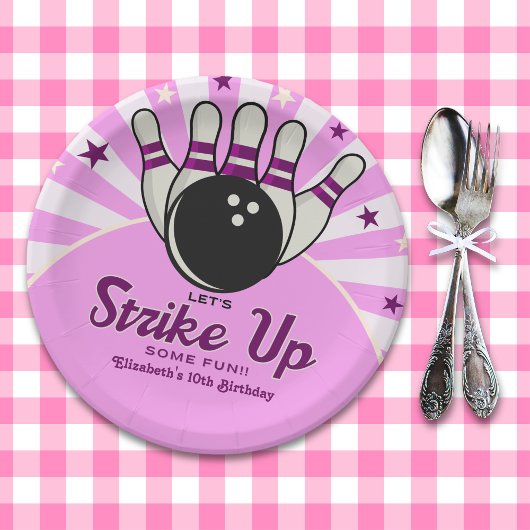 Fun Retro Bowling Birthday Girl Party Papieren Bordje