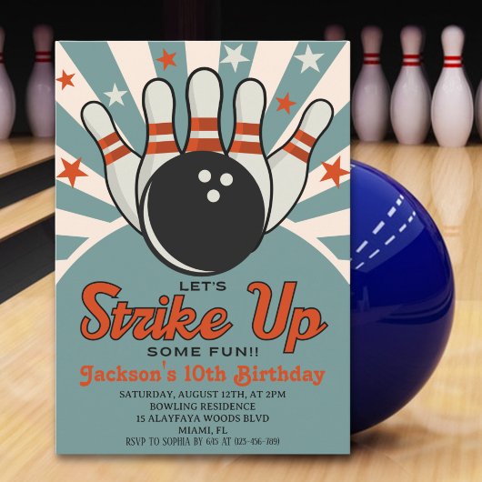 Fun Retro Bowling Party for Kids Kaart
