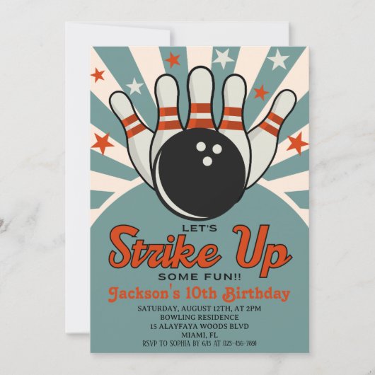 Fun Retro Bowling Party for Kids Kaart (Voorkant)