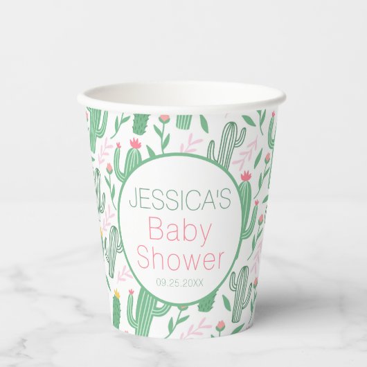 Fun Retro Cactus Succulent Floral Baby shower Papieren Bekers (Voorkant)