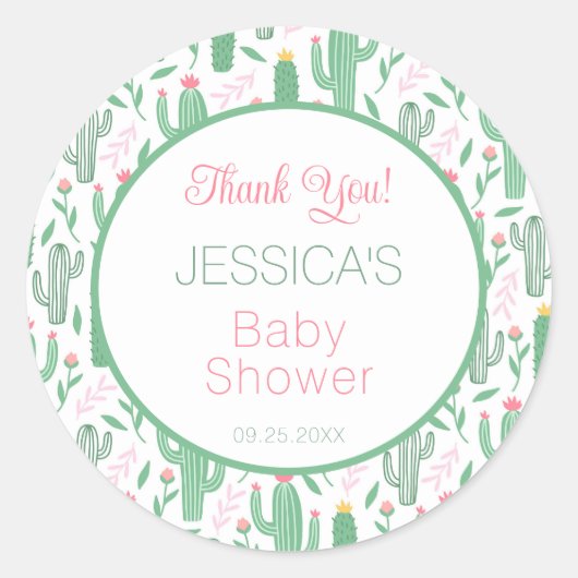 Fun Retro Cactus Succulent Floral Baby shower Ronde Sticker (Voorkant)