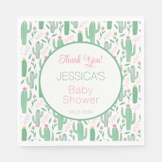 Fun Retro Cactus Succulent Floral Baby shower Servet (Voorkant)