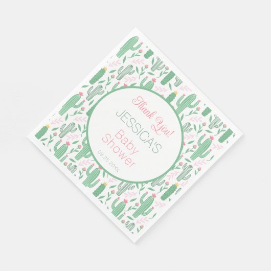 Fun Retro Cactus Succulent Floral Baby shower Servet (Hoek)