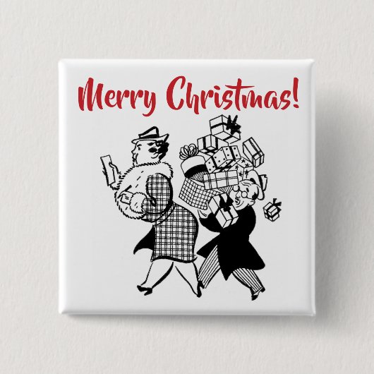 Fun Retro Cartoon Kerstmis Button (Voorkant)