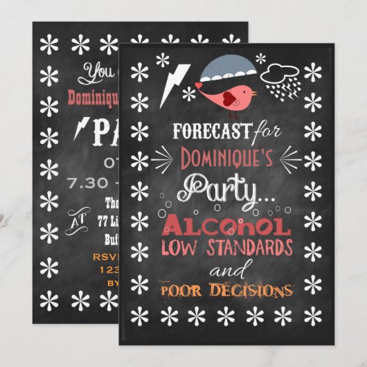 Fun Retro Chalkboard Pub Sign Birthday Invites Kaart (Voorkant / Achterkant)