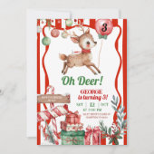 Fun Retro Christmas Deer Birthday Invitation Kaart (Voorkant)