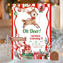 Fun Retro Christmas Deer Birthday Invitation Kaart