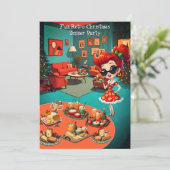 Fun Retro Christmas Dinner Party 1950s Lounge Kaart (Staand voorkant)