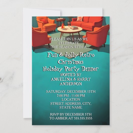 Fun Retro Christmas Dinner Party 1950s Lounge Kaart (Achterkant)