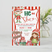 Fun Retro Christmas Elves Gender Reveal Kaart (Staand voorkant)