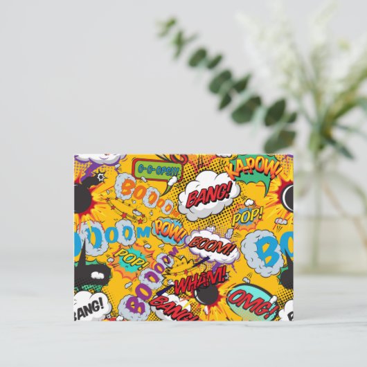 Fun Retro Comic Book Pop Art-explosies Aankondigingskaart (Staand voorkant)