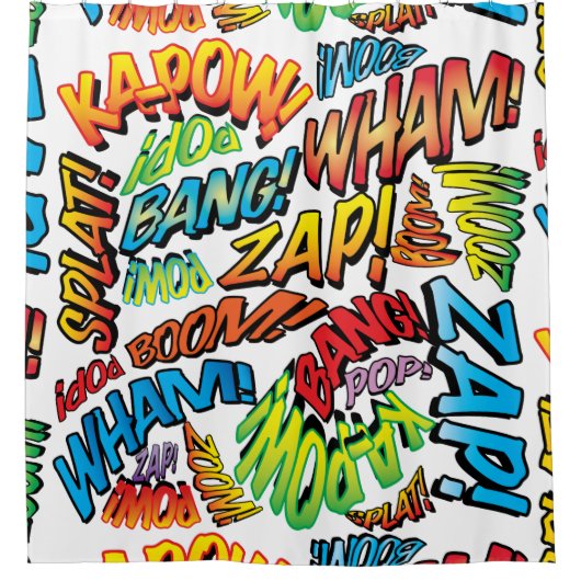 Fun Retro Comic Book Pop Art Sound Douchegordijn (Voorkant)