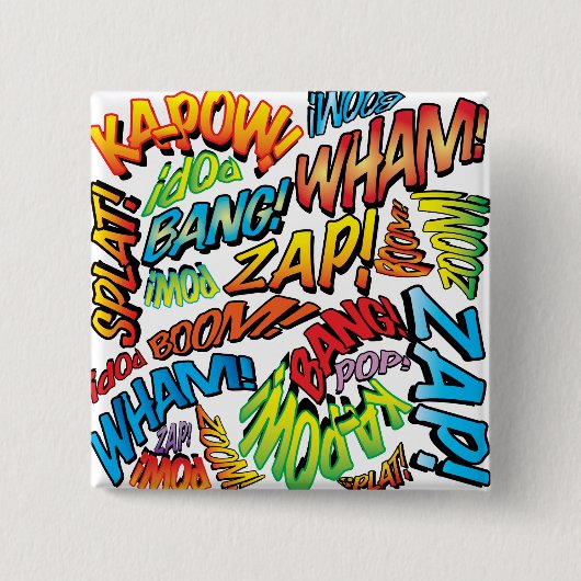 Fun Retro Comic Book Pop Art Sound Vierkante Button 5,1 Cm (Voorkant)