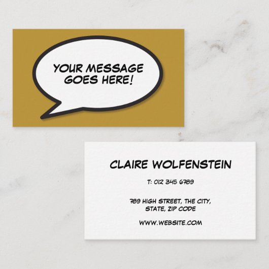Fun Retro Comic Book Speech Bubble Visitekaartje (Voorkant / Achterkant)