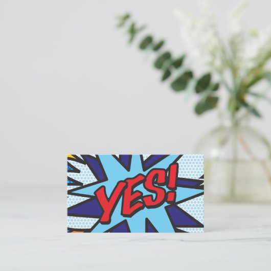 Fun Retro Comic Book YES Visitekaartje (Staand voorkant)