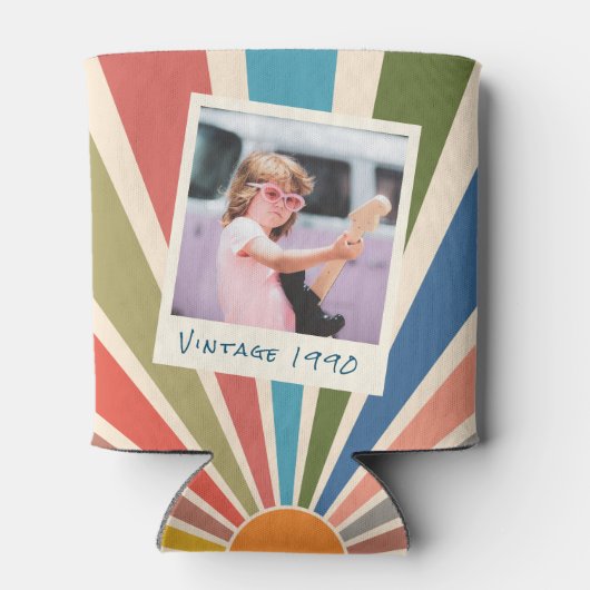 Fun Retro Custom 2 Photo Birthday  Blikjeskoeler (Achterkant)