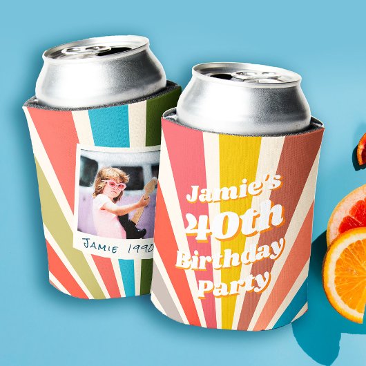 Fun Retro Custom 40th Birthday  Photo Blikjeskoeler