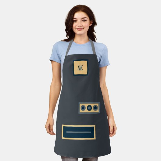 Fun Retro Dark Grey Personalized Apron Schort (Gedragen)