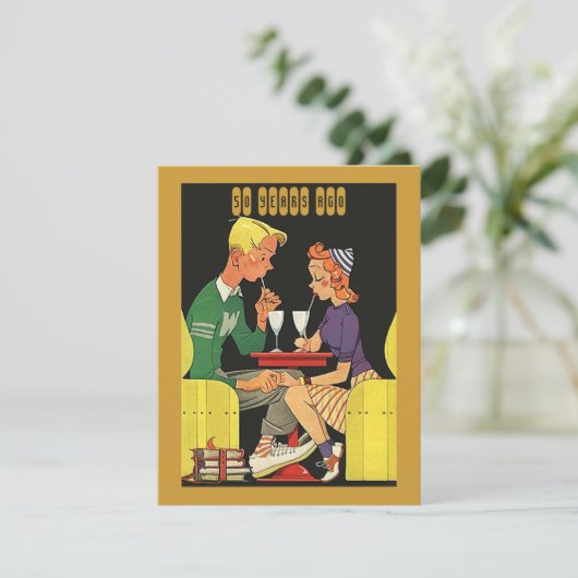 Fun Retro Date in een Uitnodiging van het Jubileum (Staand voorkant)