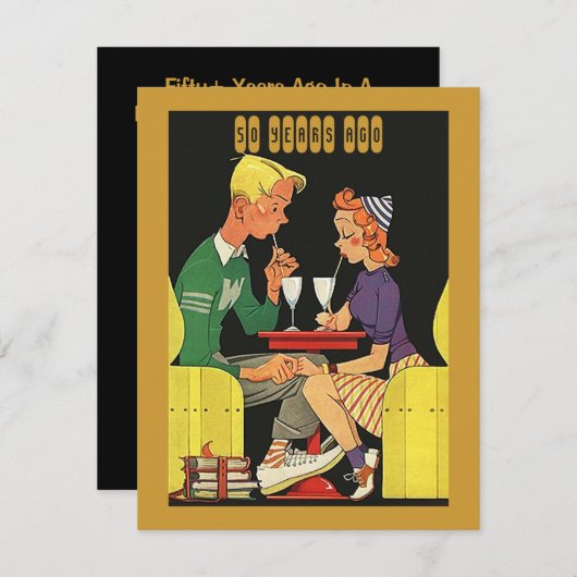 Fun Retro Date in een Uitnodiging van het Jubileum (Voorkant / Achterkant)