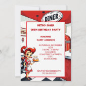 Fun Retro Diner Birthday Party Red White Rocker Kaart (Achterkant)