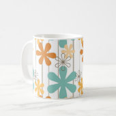 Fun Retro Floral Pattern Oranje Blue Wall Flowers Koffiemok (Voorkant links)
