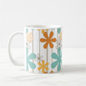 Fun Retro Floral Pattern Oranje Blue Wall Flowers Koffiemok (Links)