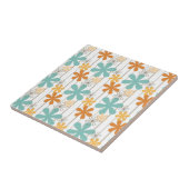 Fun Retro Floral Pattern Oranje Blue Wall Flowers Tegeltje (Zijkant)