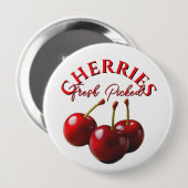 Fun retro fresh picked cherries ronde button 4,0 cm (Voorkant /achterkant)