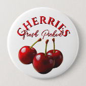 Fun retro fresh picked cherries ronde button 4,0 cm (Voorkant)