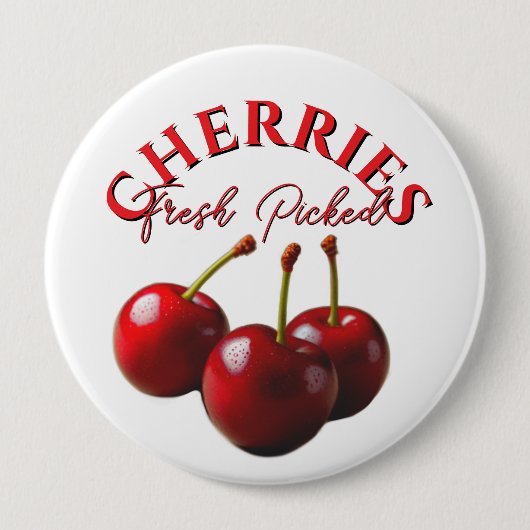 Fun retro fresh picked cherries ronde button 4,0 cm (Voorkant)