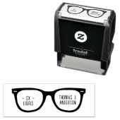 Fun Retro Glasses Custom Name Ex Libris Library Zelfinktende Stempel (In situ)
