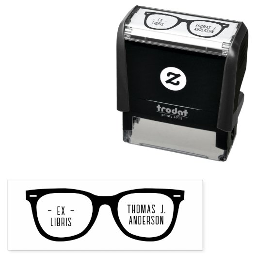 Fun Retro Glasses Custom Name Ex Libris Library Zelfinktende Stempel (In situ)