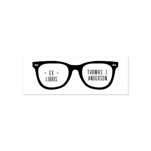 Fun Retro Glasses Custom Name Ex Libris Library Zelfinktende Stempel (Design)