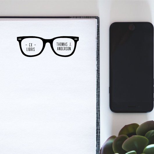 Fun Retro Glasses Custom Name Ex Libris Library Zelfinktende Stempel