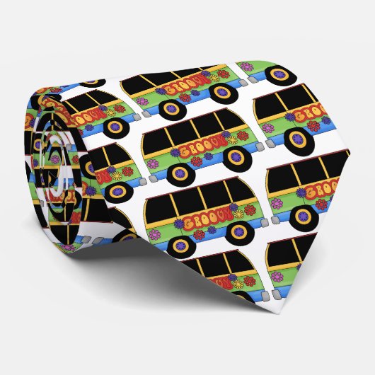 Fun! Retro Groovy Bus Silky Mannen Stropdas (Opgerold)